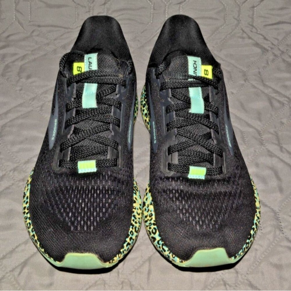 Brooks Launch 8 Womens Size 7 Running Shoes Black Mint Leopard Print Sneakers - Picture 2 of 8
